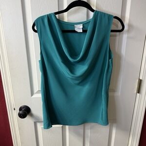 Tan‎ Jay Women Teal Blue Cowl Neck Sleeveless Top Size 12 Polyester